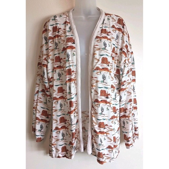Rock & Roll Cowgirl Tops - Rock & Roll Cowgirl Desert Print Open Front Kimono Split Sleeve Rayon M